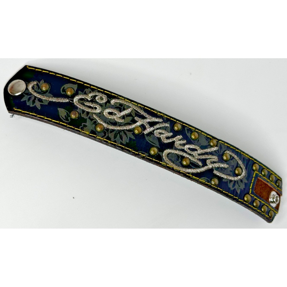 Ed Hardy Bracelet Wrap Leather Pony Hair Embroidered Grommets Y2K Boho Floral